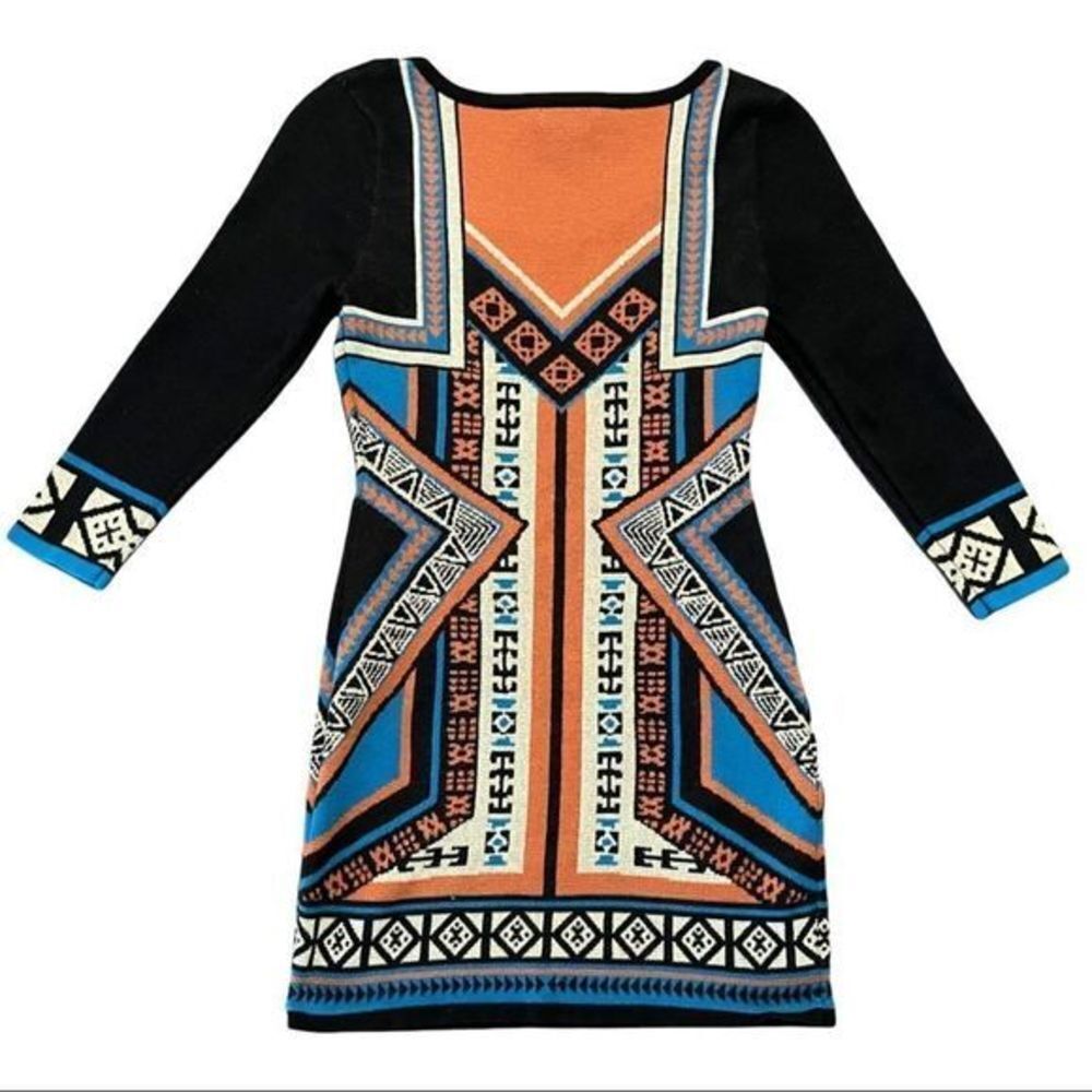 FLYING TOMATO Boho Tribal Aztec Scoop‎ Sweater Dress Size Medium - Picture 2 of 8